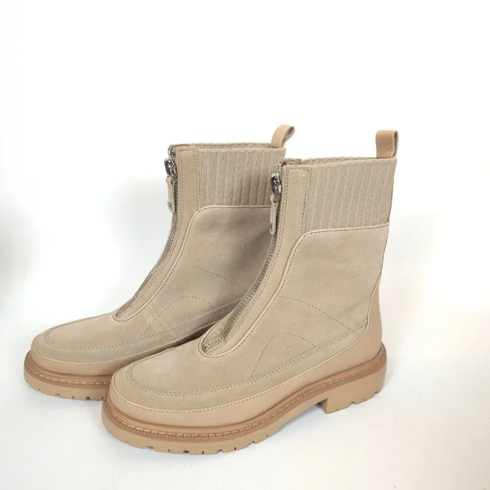 Sam Edelman Women’s Laguna Leather & Fabric Lug Sole Boots Beige Size 6.5